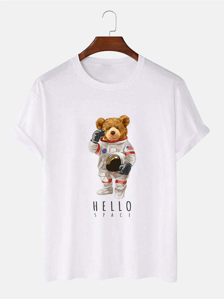 Astronaut Bear Graphic Print T-Shirt-Vacay Outfit