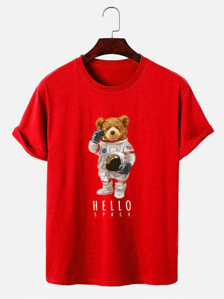 Astronaut Bear Graphic Print T-Shirt-Vacay Outfit