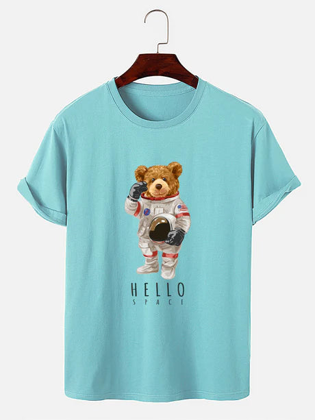 Astronaut Bear Graphic Print T-Shirt-Vacay Outfit