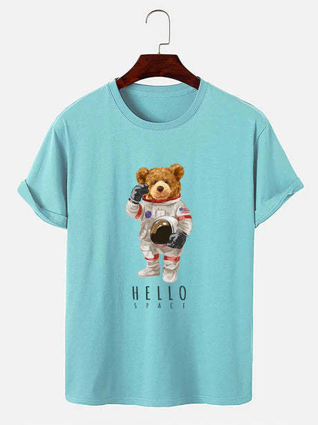 Astronaut Bear Graphic Print T-Shirt-Vacay Outfit