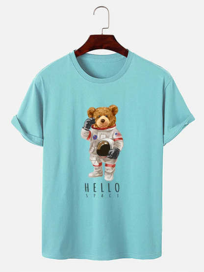 Astronaut Bear Graphic Print T-Shirt-Vacay Outfit
