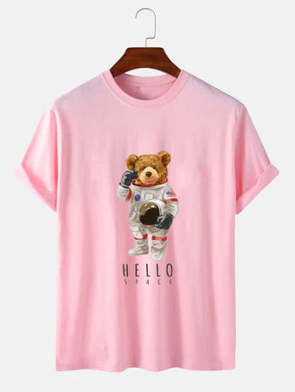 Astronaut Bear Graphic Print T-Shirt-Vacay Outfit