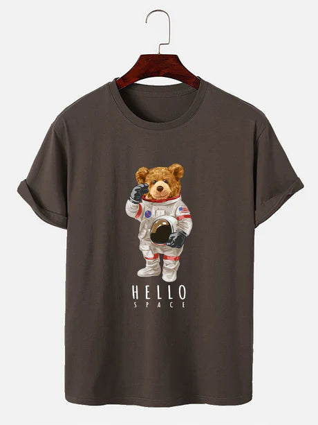 Astronaut Bear Graphic Print T-Shirt-Vacay Outfit