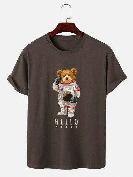 Astronaut Bear Graphic Print T-Shirt-Vacay Outfit