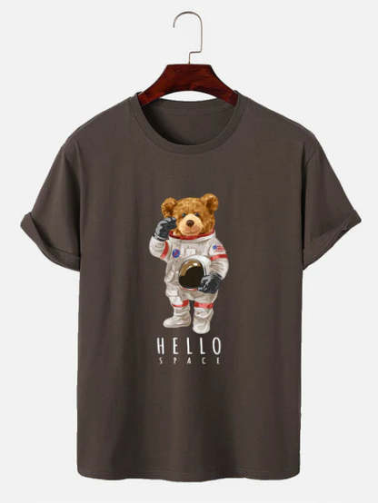 Astronaut Bear Graphic Print T-Shirt-Vacay Outfit