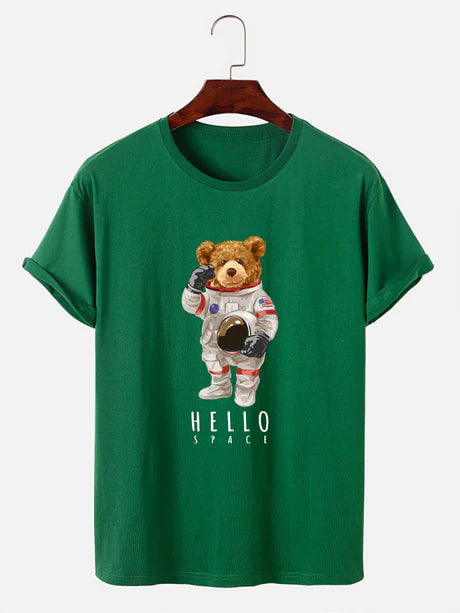 Astronaut Bear Graphic Print T-Shirt-Vacay Outfit