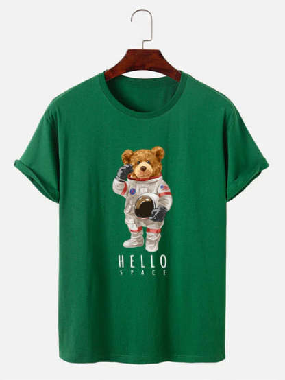 Astronaut Bear Graphic Print T-Shirt-Vacay Outfit