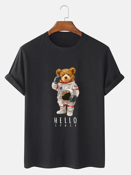 Astronaut Bear Graphic Print T-Shirt-Vacay Outfit