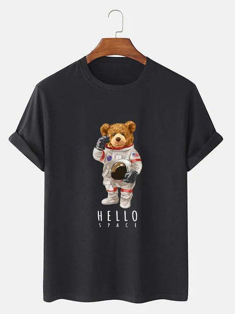 Astronaut Bear Graphic Print T-Shirt-Vacay Outfit
