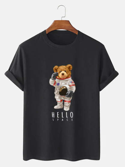 Astronaut Bear Graphic Print T-Shirt-Vacay Outfit