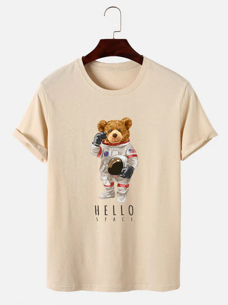 Astronaut Bear Graphic Print T-Shirt-Vacay Outfit