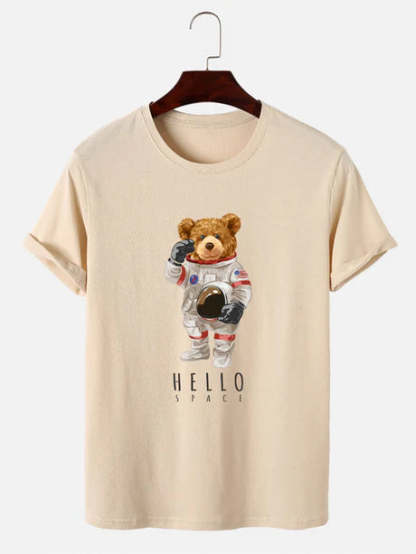 Astronaut Bear Graphic Print T-Shirt-Vacay Outfit