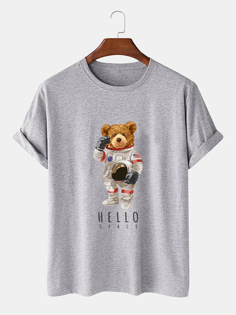 Astronaut Bear Graphic Print T-Shirt-Vacay Outfit