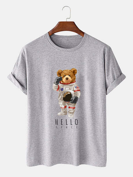 Astronaut Bear Graphic Print T-Shirt-Vacay Outfit