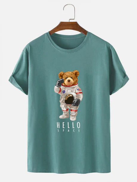 Astronaut Bear Graphic Print T-Shirt-Vacay Outfit