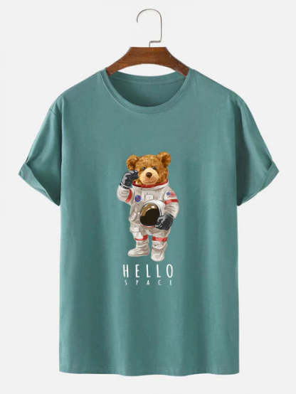 Astronaut Bear Graphic Print T-Shirt-Vacay Outfit