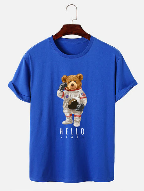 Astronaut Bear Graphic Print T-Shirt-Vacay Outfit