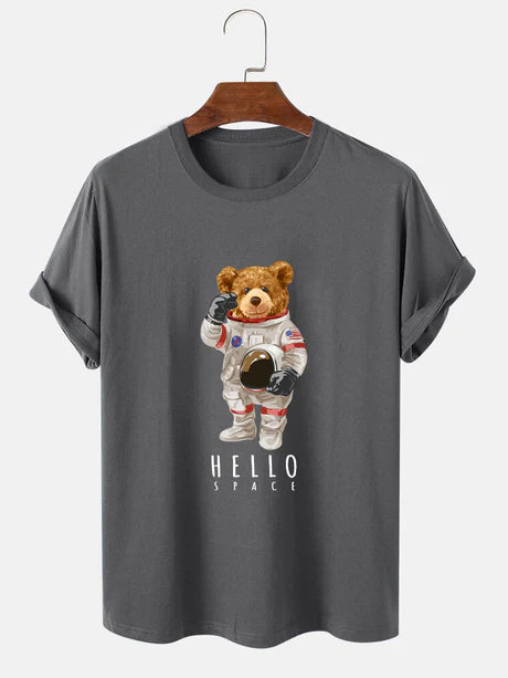Astronaut Bear Graphic Print T-Shirt-Vacay Outfit