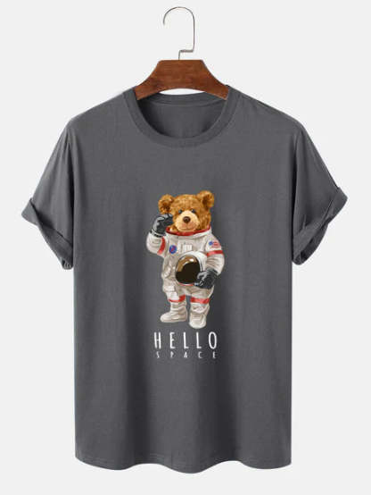 Astronaut Bear Graphic Print T-Shirt-Vacay Outfit