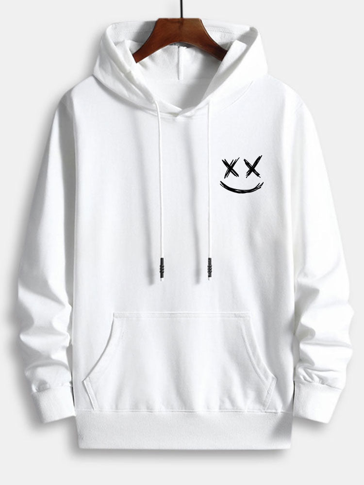 Smiley Print Cotton Hoodie-Vacay Outfit