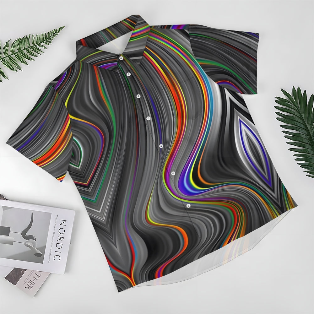 Hawaiian Abstract Print Casual Short Sleeve Shirt-Vacay Outfit