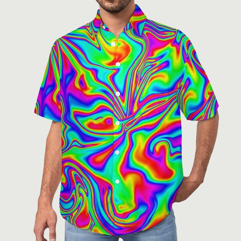 Hawaiian Abstract Print Resort Shirt-Vacay Outfit