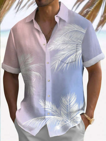 Hawaiian Tree Print Fashion Short Sleeve Shirt-Vacay Outfit
