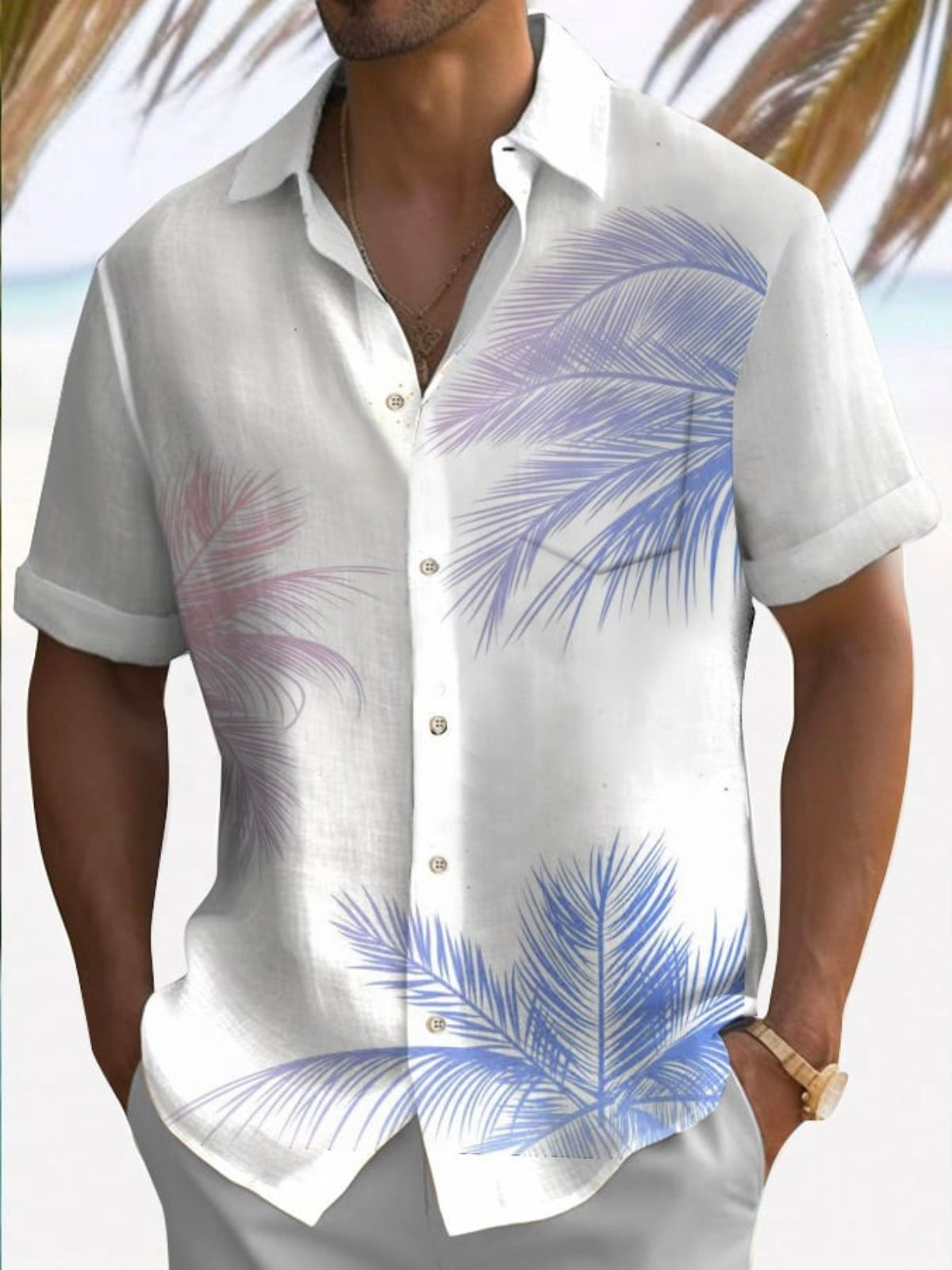 Hawaiian Tree Print Fashion Short Sleeve Shirt-Vacay Outfit