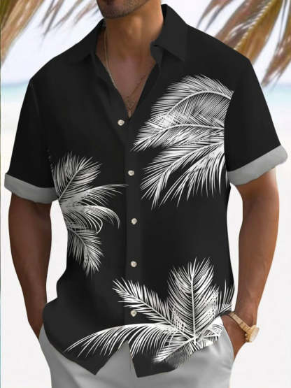 Hawaiian Tree Print Fashion Short Sleeve Shirt-Vacay Outfit