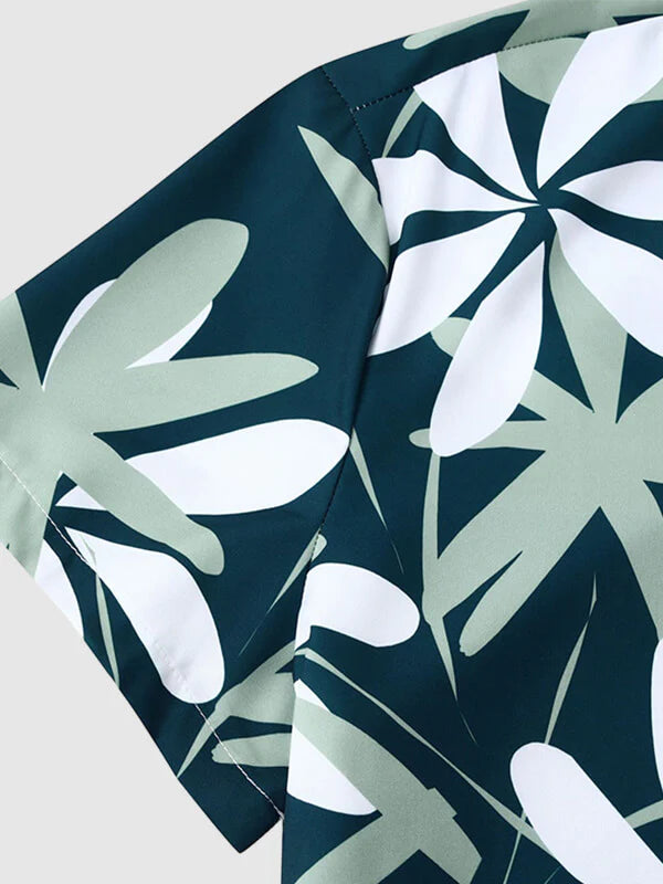 Hawaiian Style Floral Print Shirt-Vacay Outfit