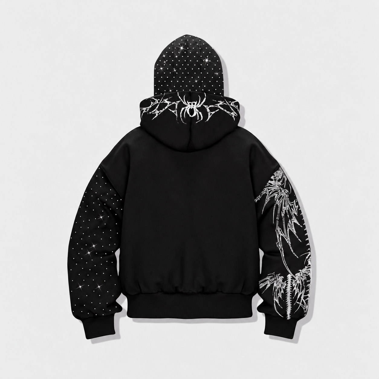 Graphic Rhinestone Hooded Zip Up Sweatshirt Jacket Y2K Style For Men