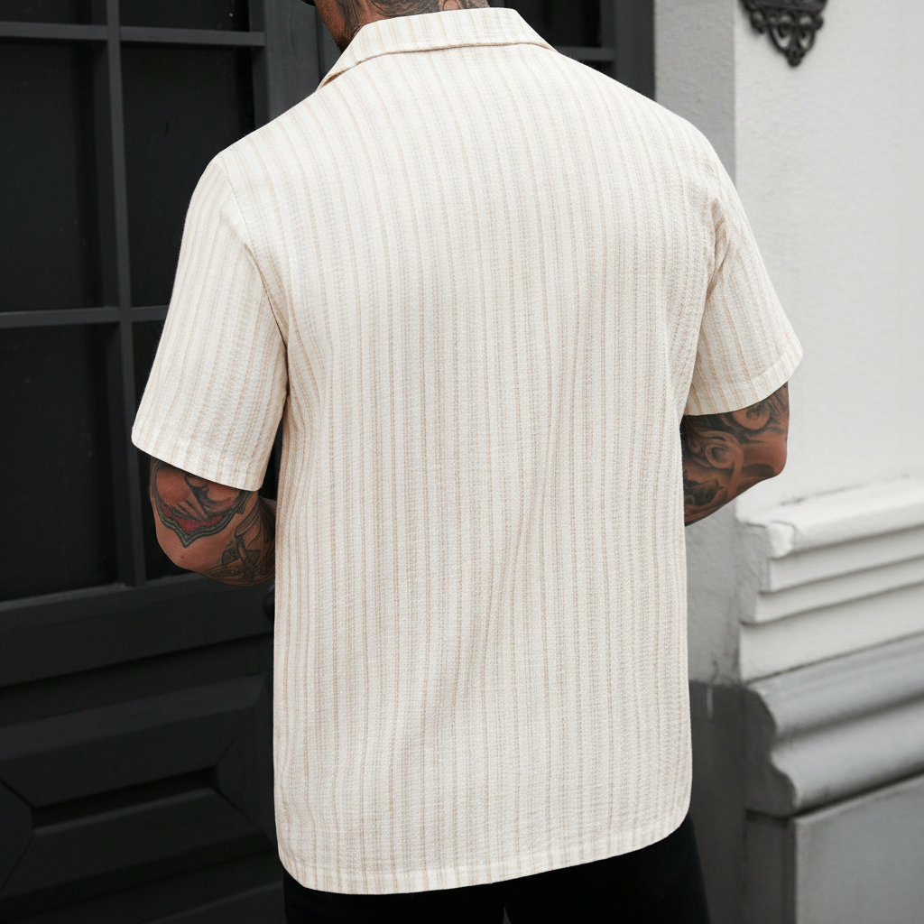 Solid Color Jacquard Knit Short Sleeve Button Front Shirt For Men
