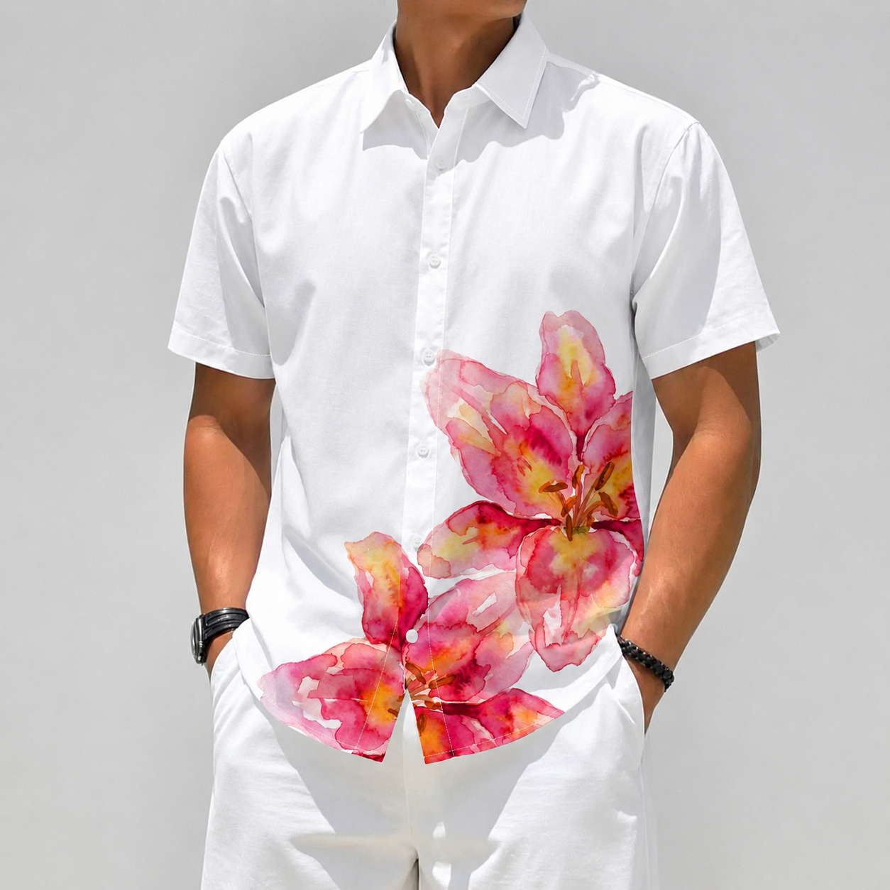 Floral Print Short Sleeve Casual Vacation Shirt For Men