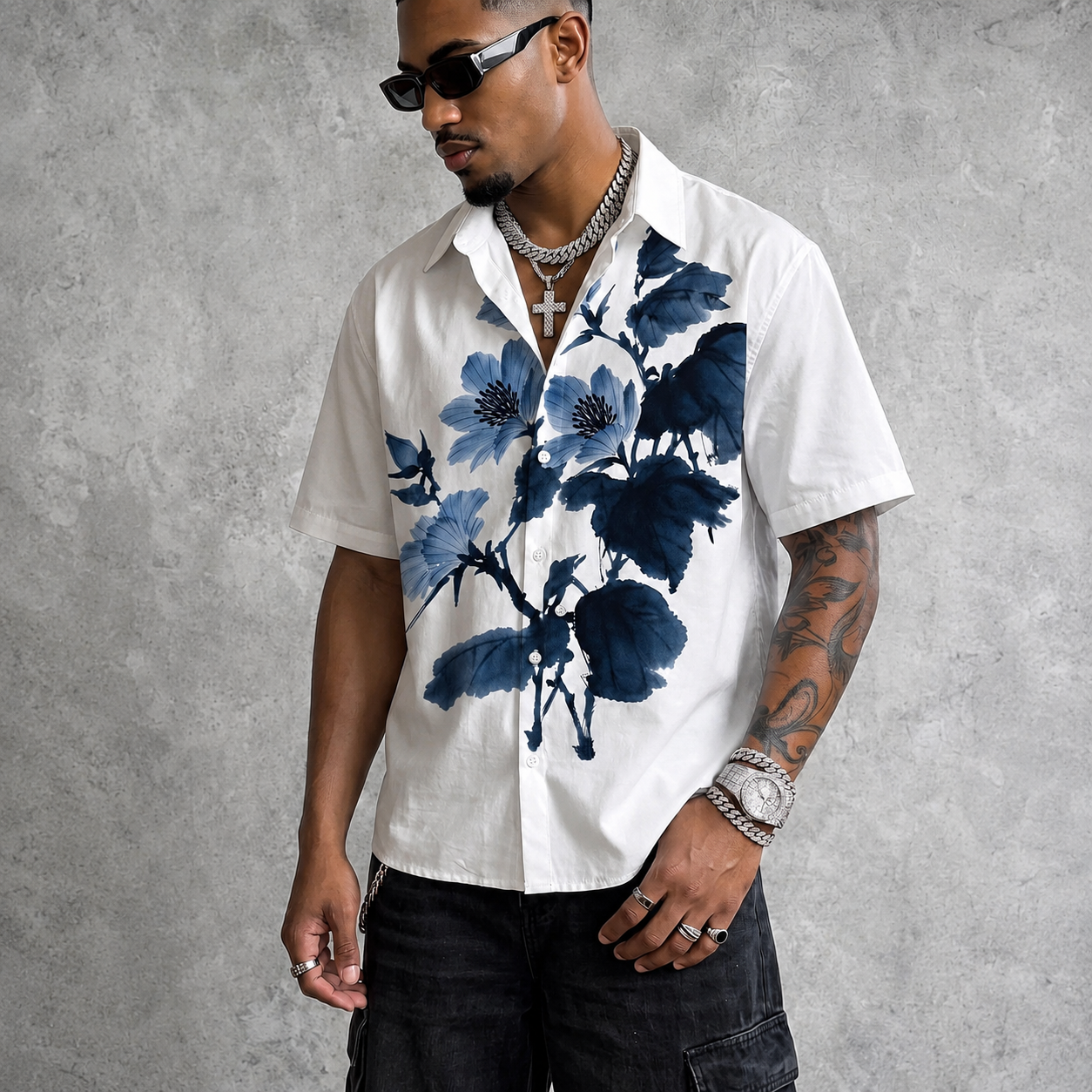 Floral Print Short Sleeve Casual Vacation Shirt For Men