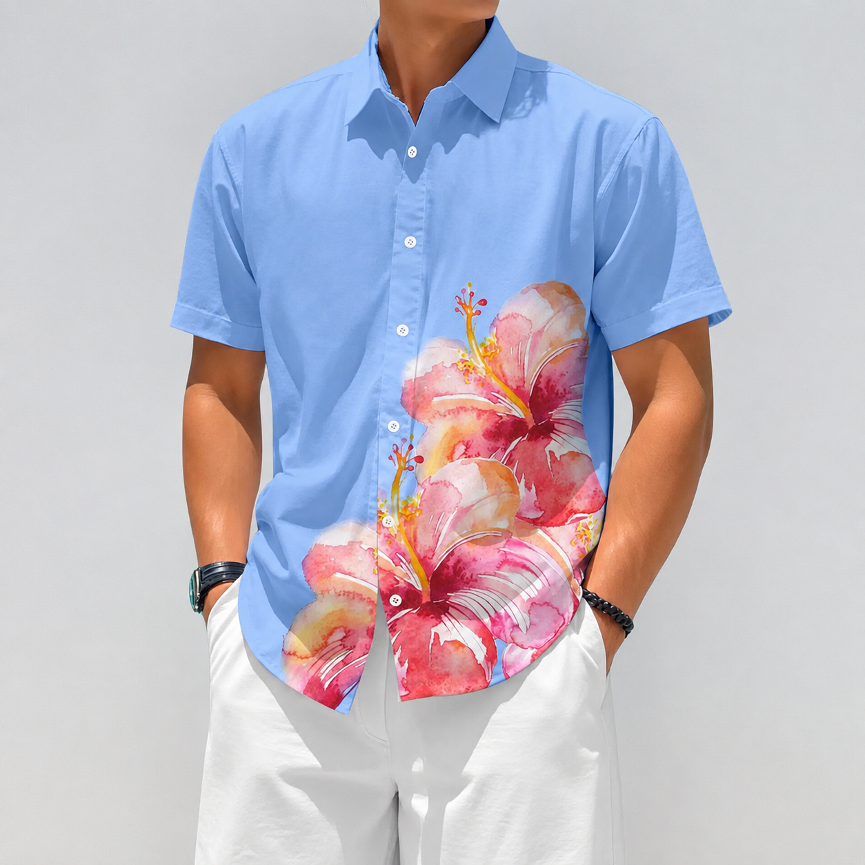 Floral Print Short Sleeve Casual Vacation Shirt For Men