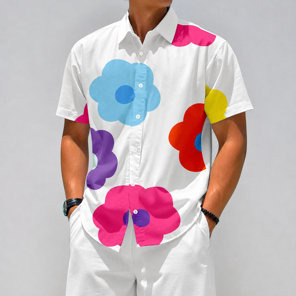 Floral Print Short Sleeve Casual Vacation Shirt For Men