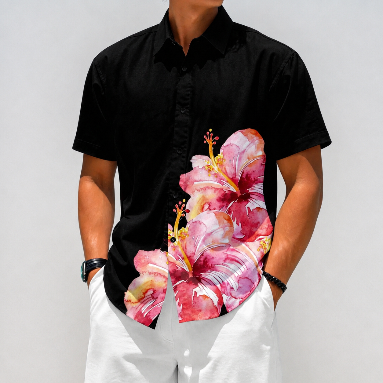 Floral Print Short Sleeve Casual Vacation Shirt For Men