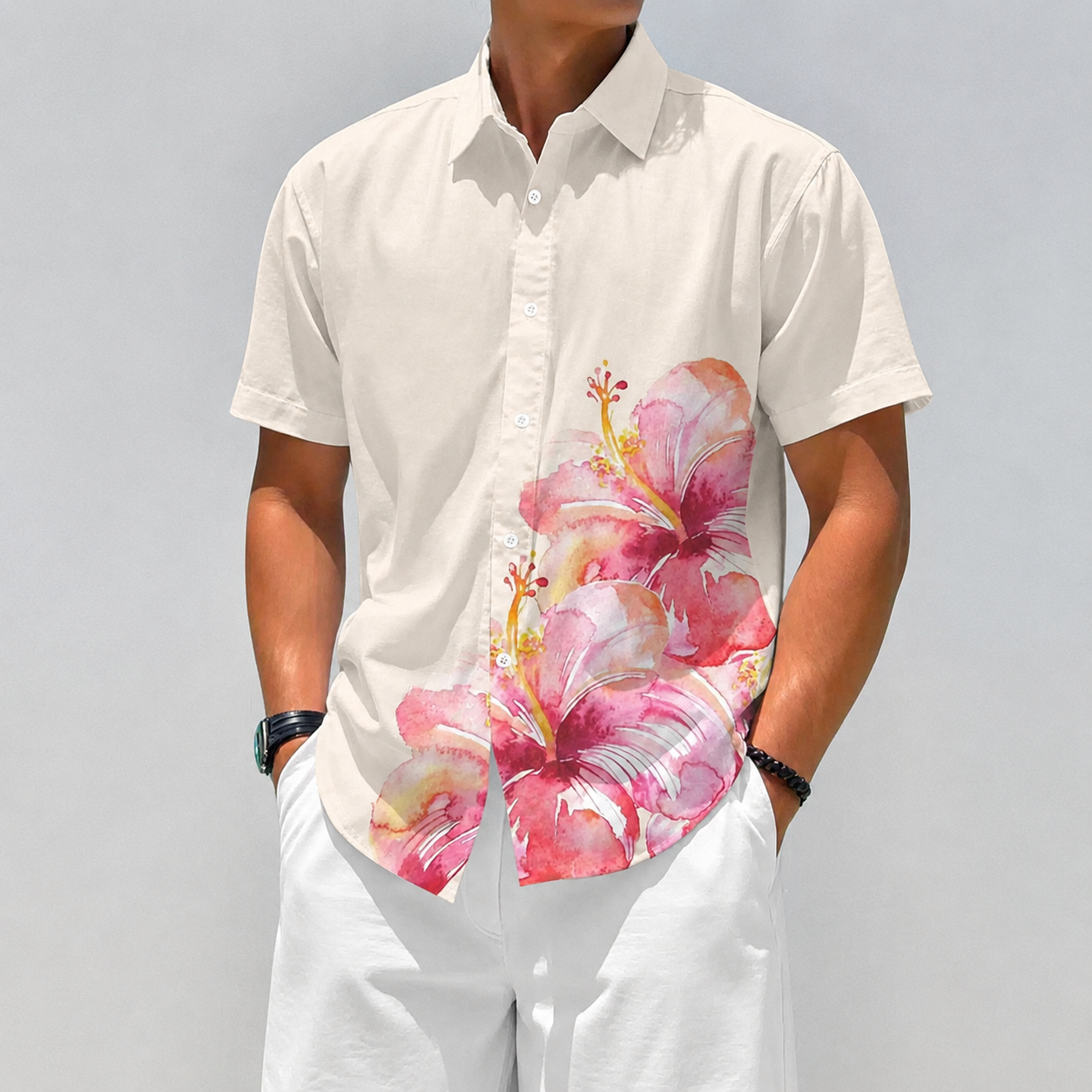 Floral Print Short Sleeve Casual Vacation Shirt For Men
