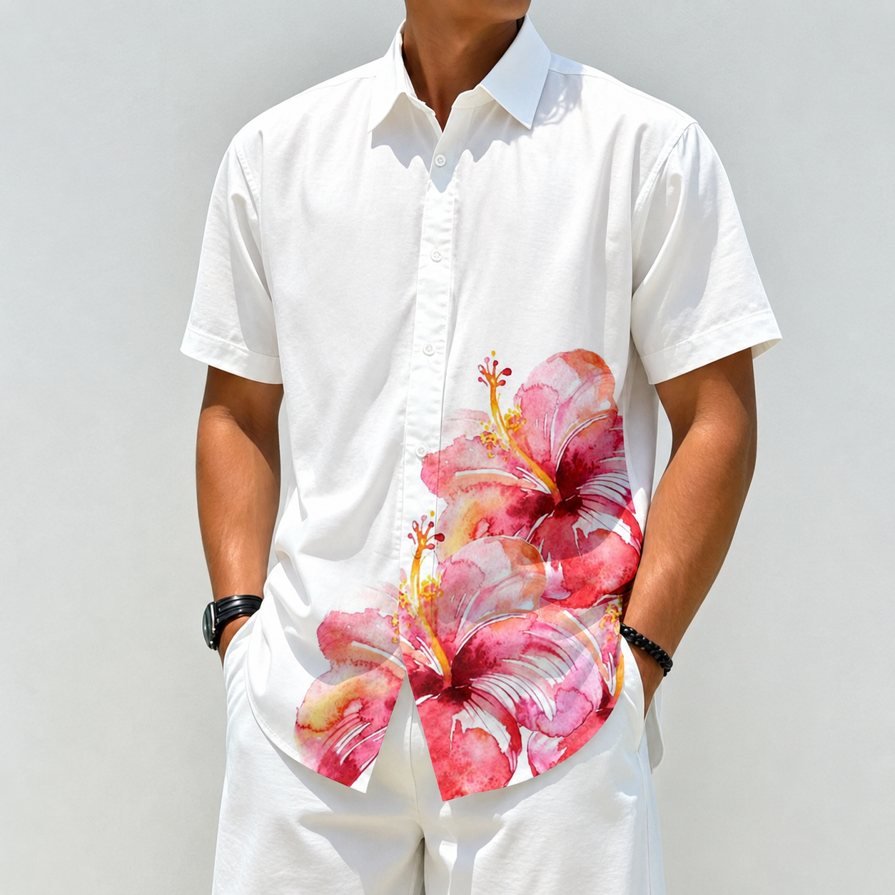 Floral Print Short Sleeve Casual Vacation Shirt For Men