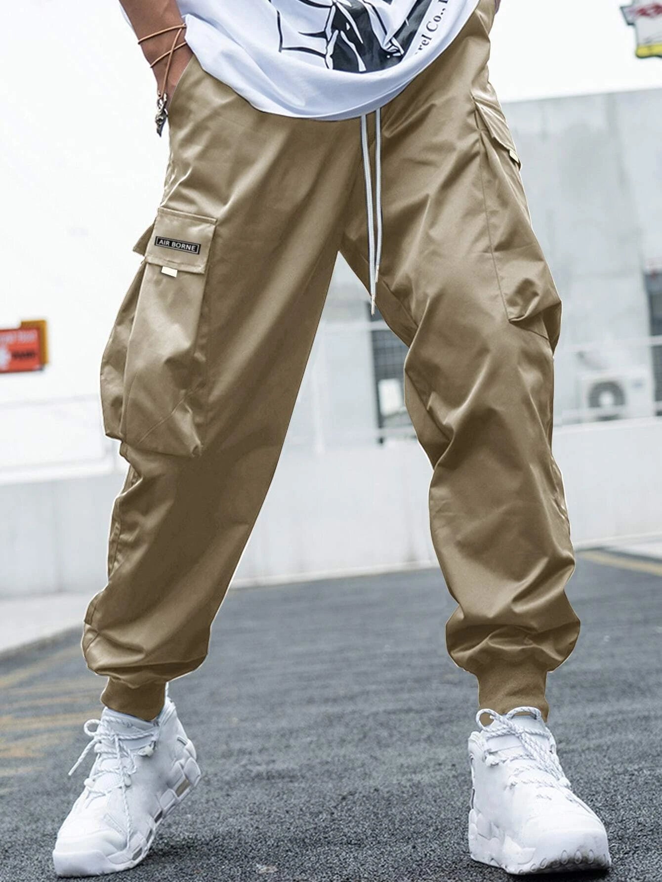 Letter Graphic Flap Pocket Cargo Pants-Vacay Outfit