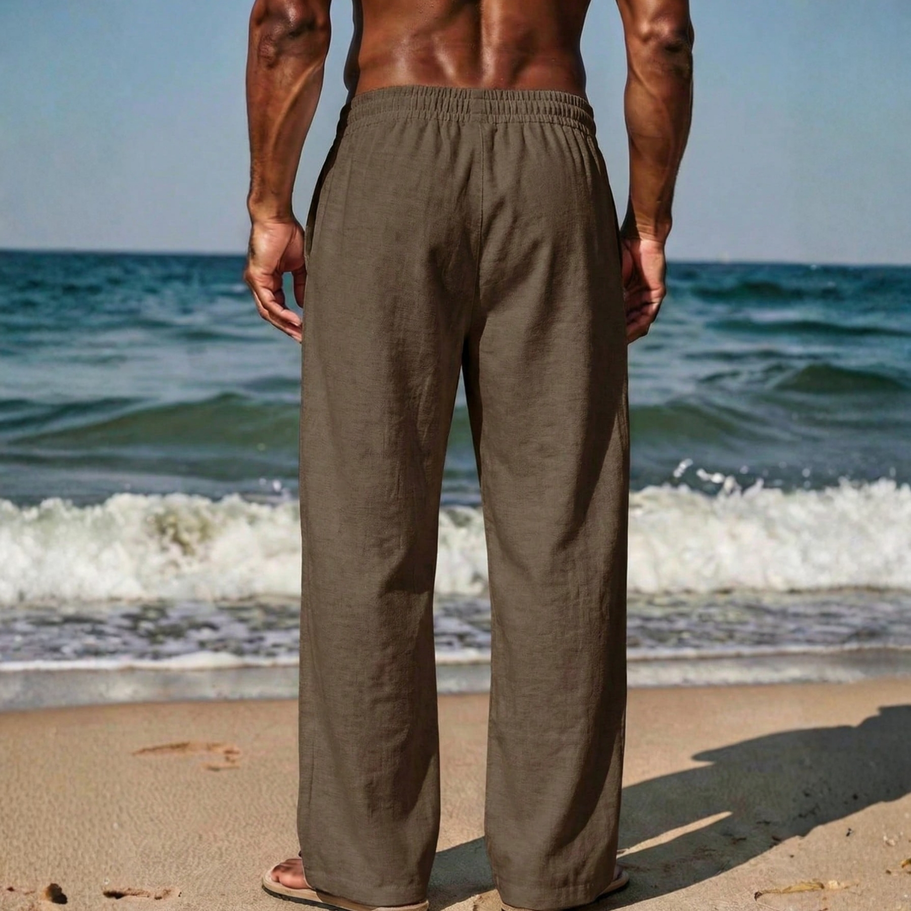 Linen Drawstring Straight Pants For Men