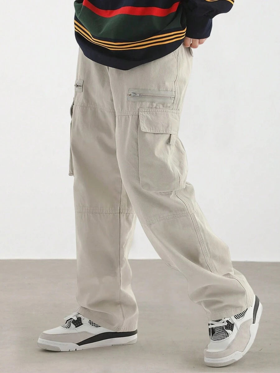 Loose Fit Cargo Pants With Flap Pockets And Side Pockets-Vacay Outfit