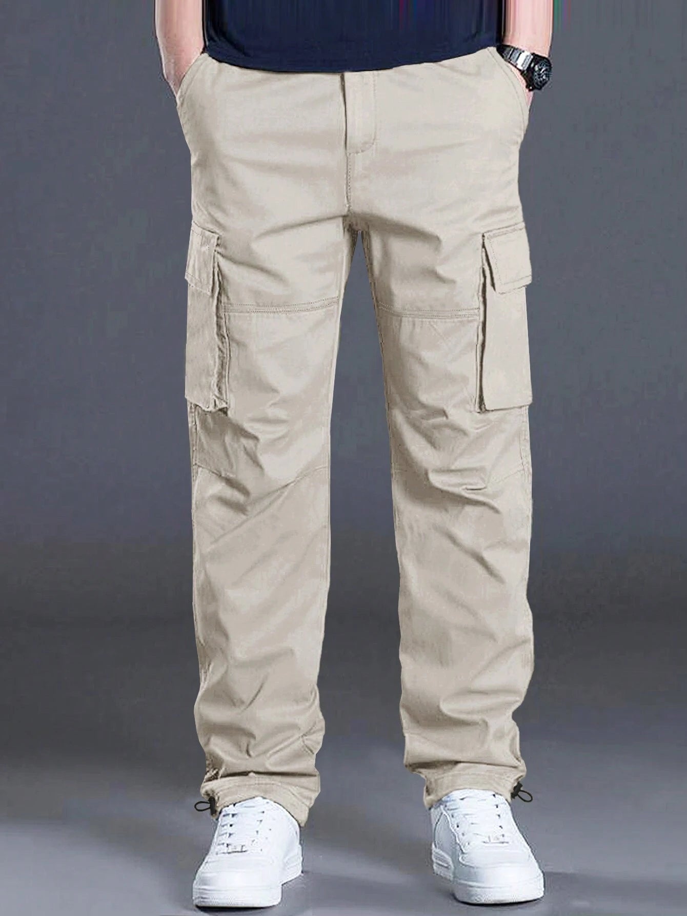 Loose Fit Drawstring Cargo Pants With Flap Pockets