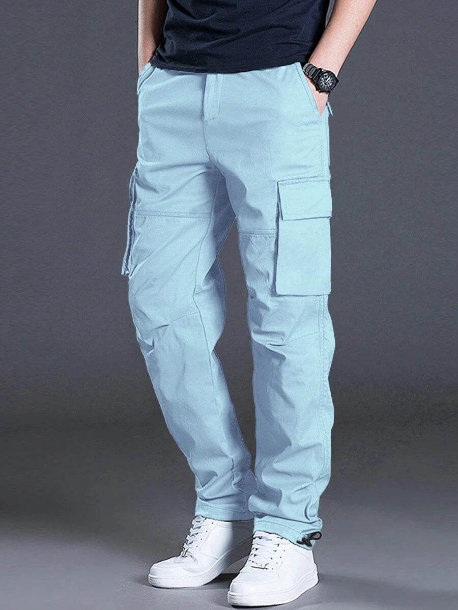 Loose Fit Drawstring Cargo Pants With Flap Pockets