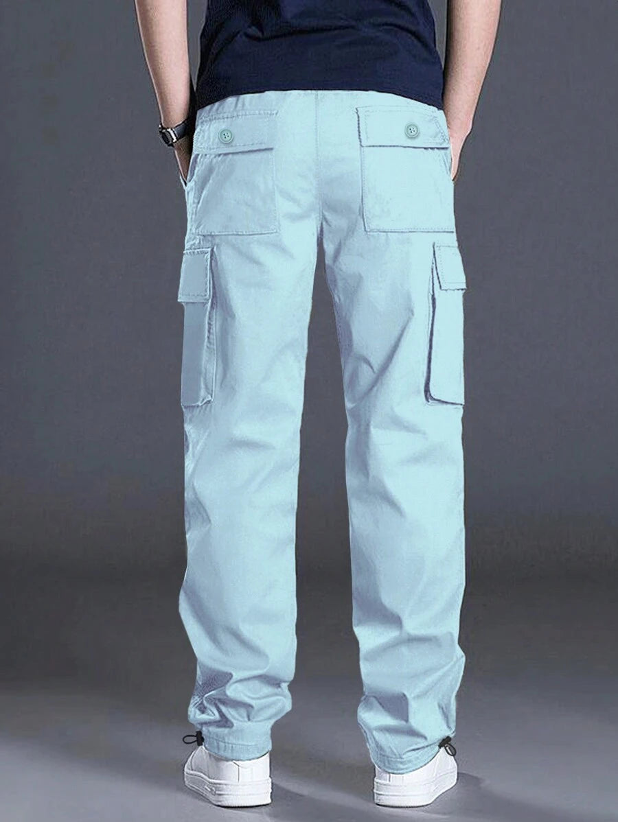 Loose Fit Drawstring Cargo Pants With Flap Pockets-Vacay Outfit