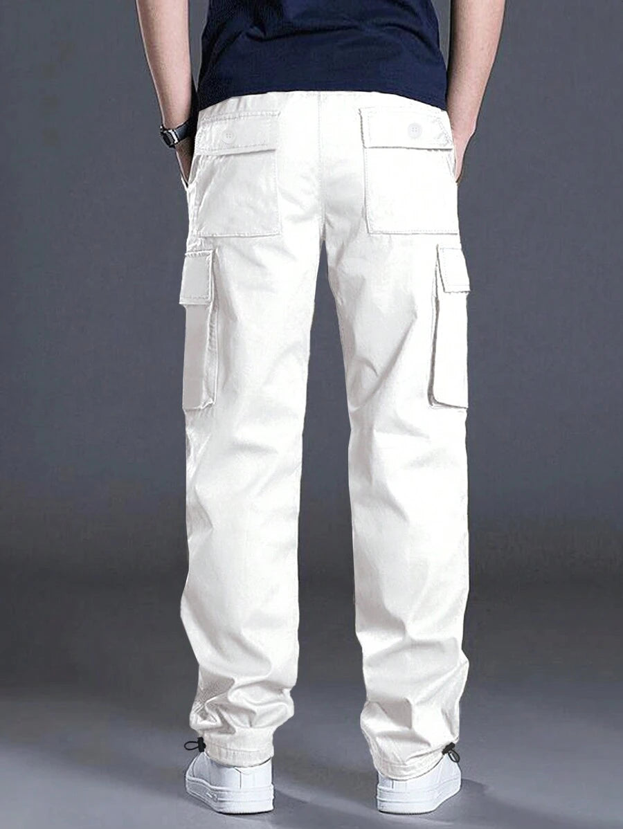 Loose Fit Drawstring Cargo Pants With Flap Pockets-Vacay Outfit