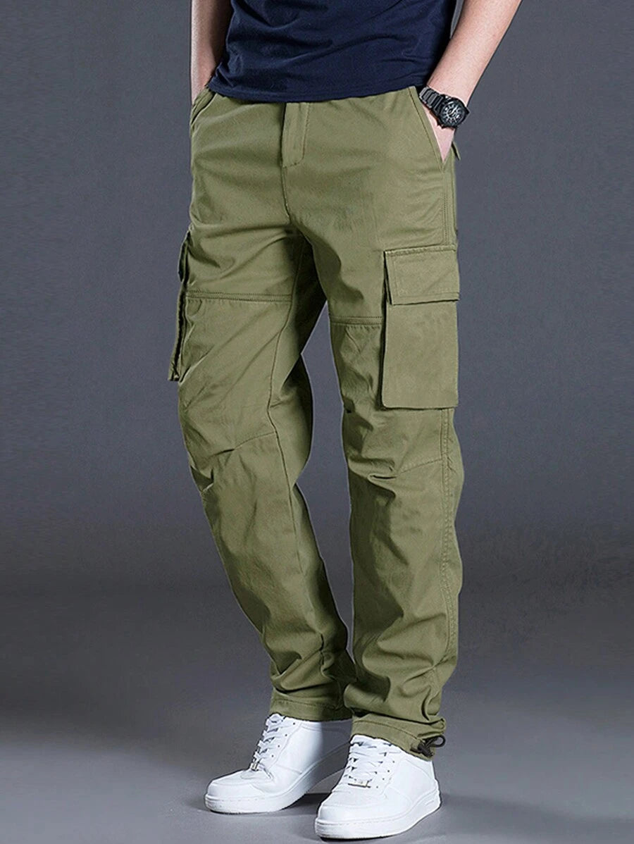 Loose Fit Drawstring Cargo Pants With Flap Pockets-Vacay Outfit