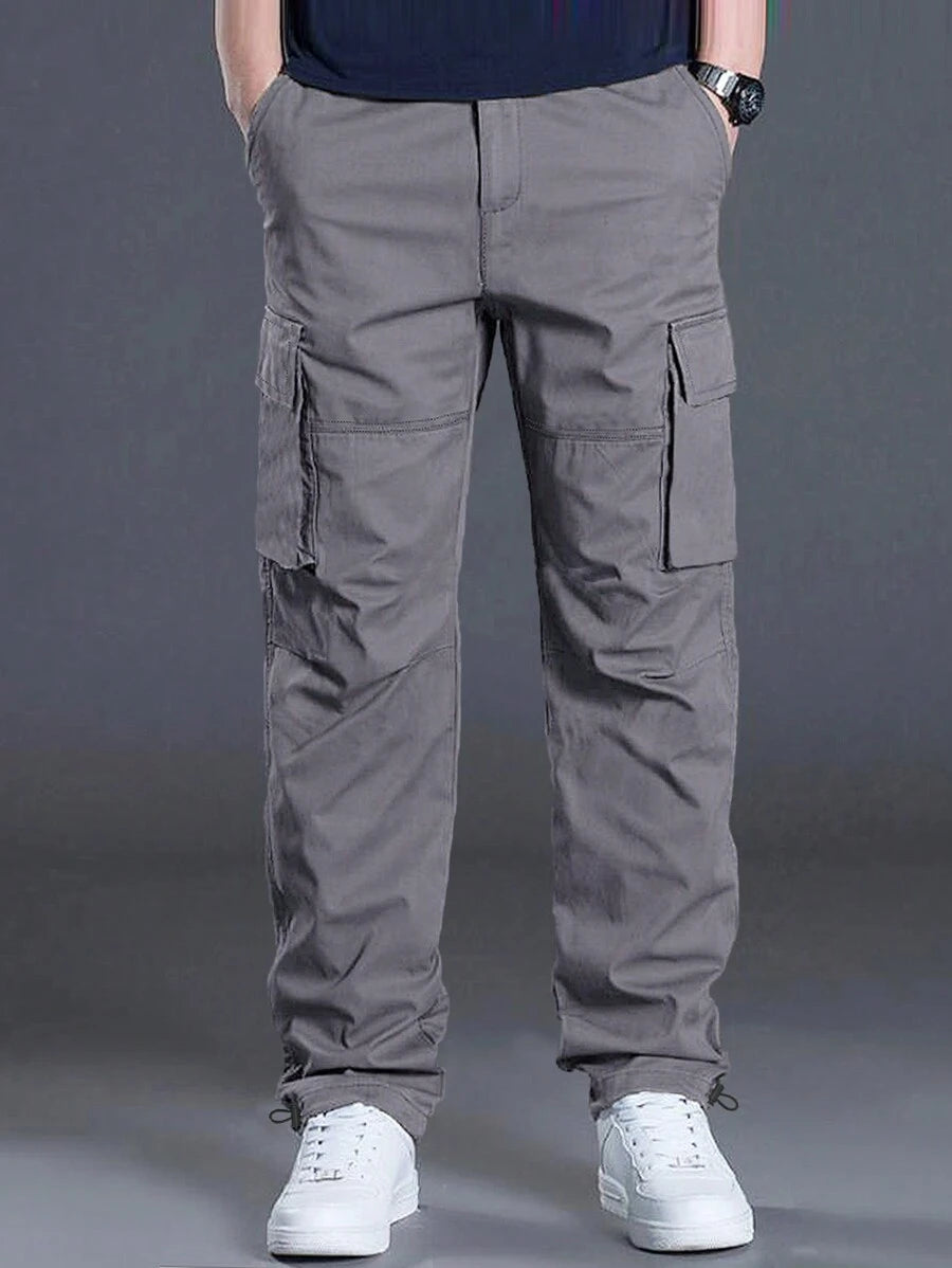 Loose Fit Drawstring Cargo Pants With Flap Pockets-Vacay Outfit