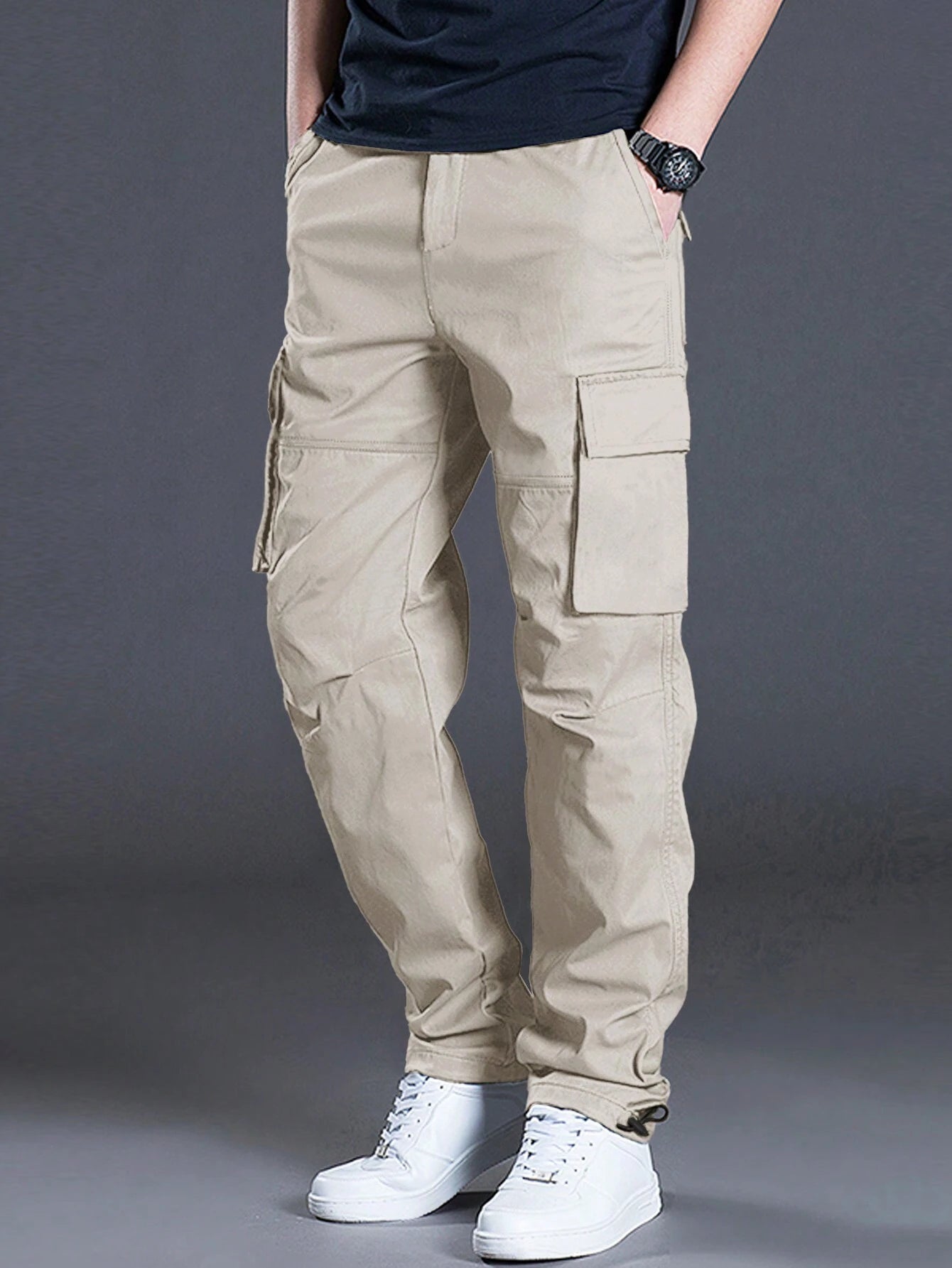Loose Fit Drawstring Cargo Pants With Flap Pockets-Vacay Outfit