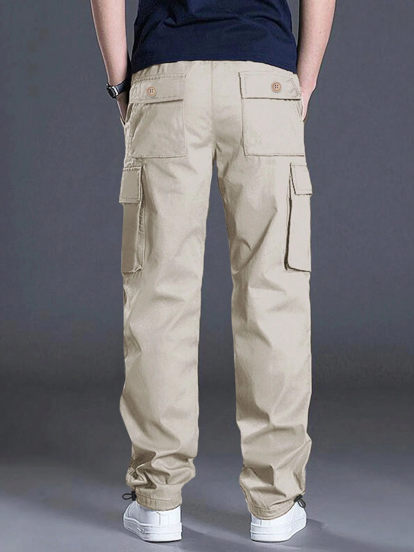 Loose Fit Drawstring Cargo Pants With Flap Pockets-Vacay Outfit
